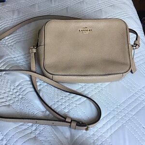 Coach Pebbled Leather Crossbody Bag in Beige with Gold Hardware